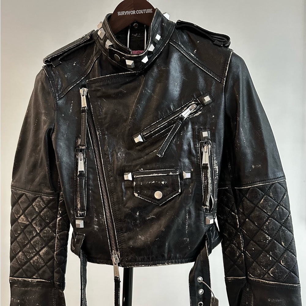 DSQUARED Black Bomber Jacket with Silver Accents